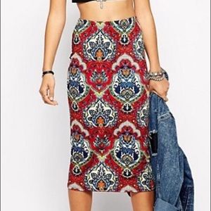 mosaic art print midi knee length skirt